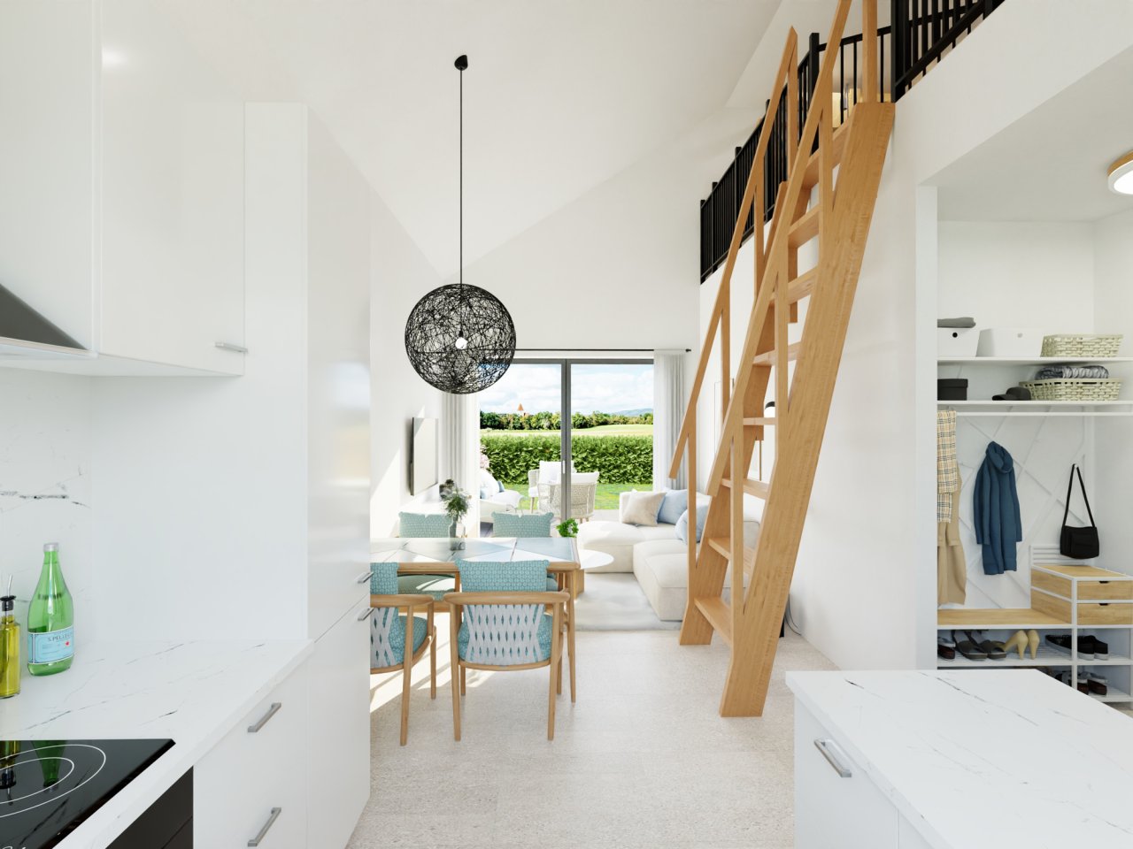 Inaktiv: Alte Treppe Wohn - / Esszimmer mit offener Küche