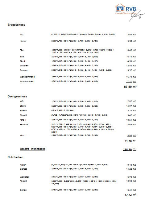 Flächenberechnung Wohn- und Nutzfläche