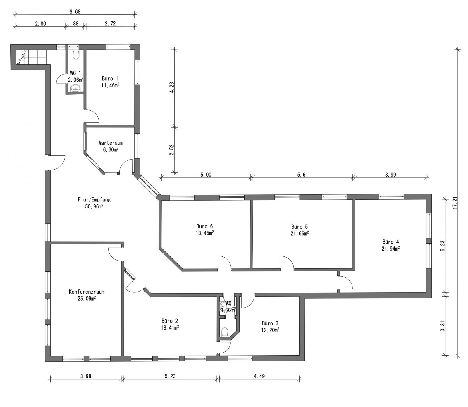 Aktueller Grundriss als Bürofläche