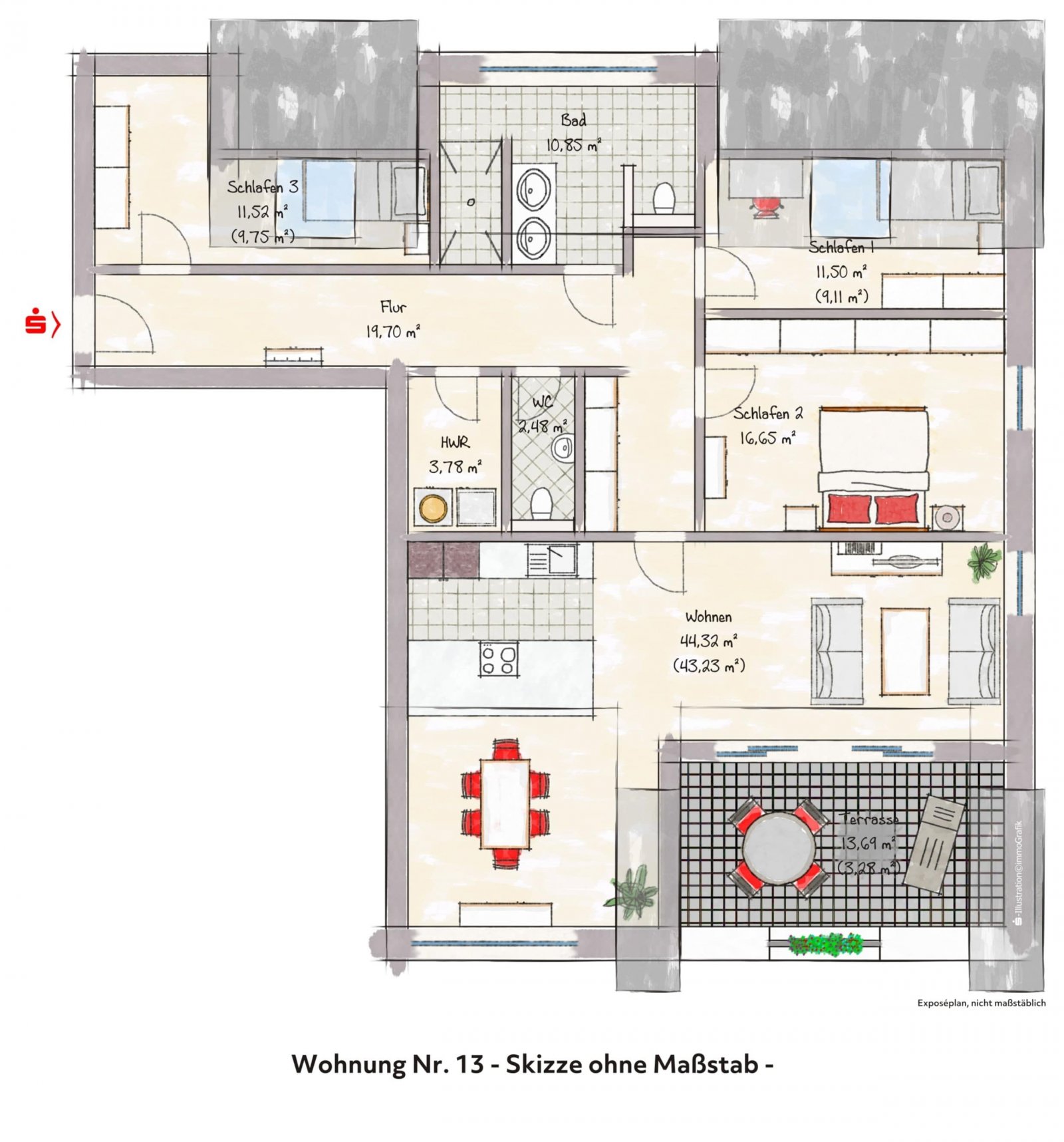 Grundriss Wohnung 13 Grundriss Wohnung 13