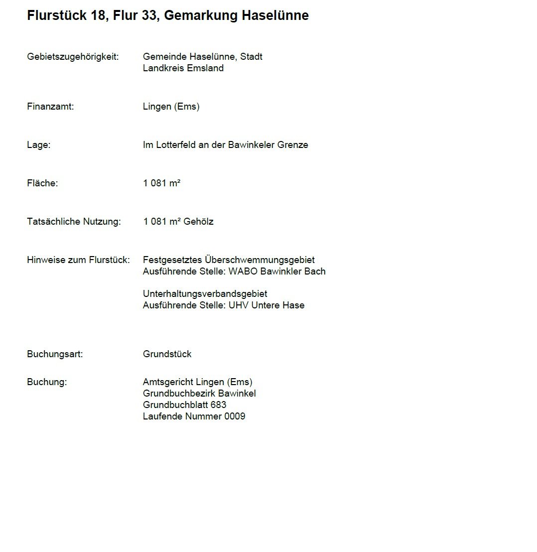Flurstücksnachweis Flurstücksnachweis